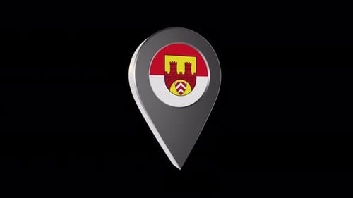 3d Animation Map Navigation Pointer With Flag Of Bielefeld (Germany) With Alpha Channel - 4K