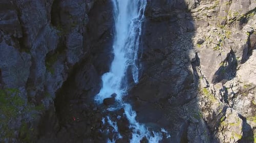 Aerial View of Stigfossen Waterfall on Trollstigen Road, Norway