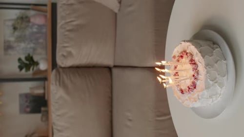 Birthday Cake with Candles in Home Interior