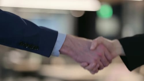 Hands Close Up of Businessman and Businesswoman Shaking Hands