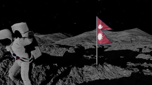 Astronaut Plants National Flag on Moon Surface 3D Animation