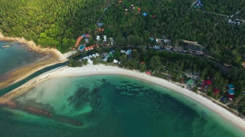 Aerial drone abstract of relaxing coastline beach time by blue sea and white sandy background of a d