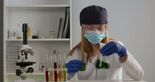 A Lab Worker Is Mixing Components in a Flask and Observing Their Reaction. Experiments in the