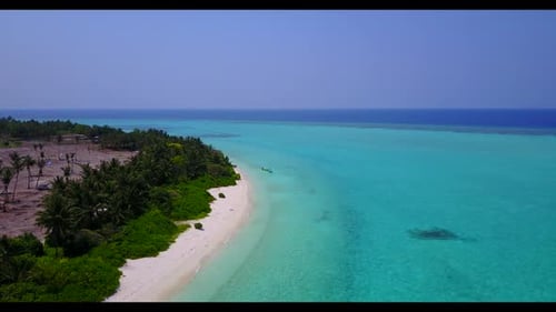 Aerial view landscape of perfect shore beach journey by shallow water with white sand background of