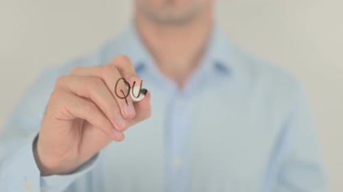 Qualified Leads, Man Writing on Transparent Screen