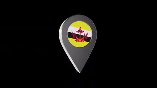 Rotating 3D Location Pin with Brunei Flag Animation