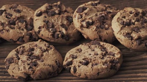 Delicious Chocolate Chip Cookies on Rustic Wood Surface
