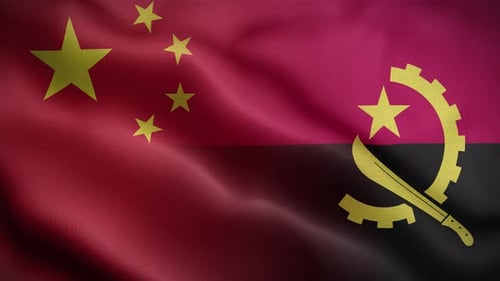 China and Angola National Flags Waving Seamless Animation