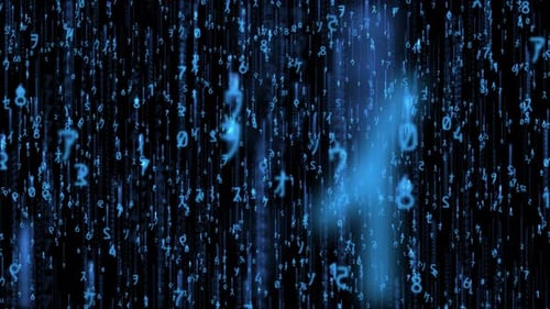 Abstract Blue Digital Rain Numbers Tech Background