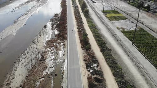 Aerial View of Walker on Urban Path