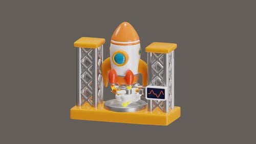 Die 3D-Animation des Raketenstarts beinhaltet Antrieb