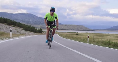 Triathlon Sportsman Athlete Cyclist Riding Professional Racing Bicycle