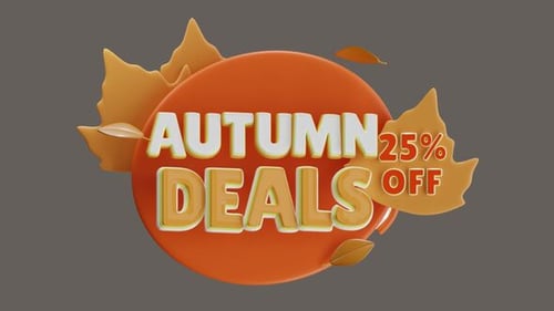 Autumn Deals 3D Text Reveal with Falling Leaves Animation