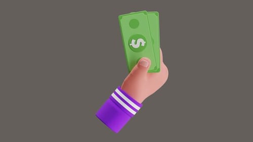 Animated 3D Hand Presenting Green Dollar Money Bills