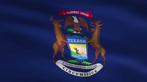 Waving Michigan State Flag with Emblem Animation