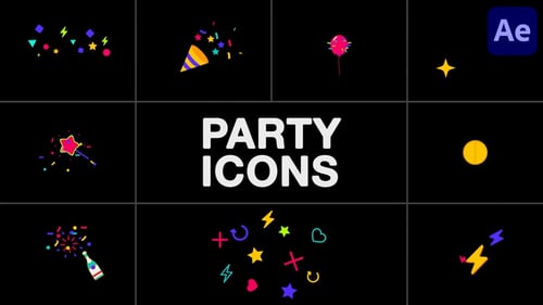 Modern Animated Party Icons Toolkit for Celebration Motion Graphics