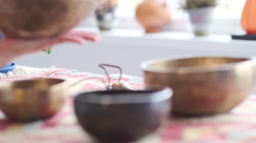 Arranging Singing Bowls for Sound Healing Session