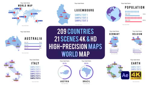 Animated Global Map Infographics with Data Visualization