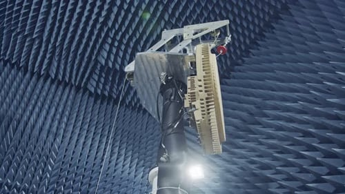 Satellite Dish Rotating in Anechoic Test Chamber