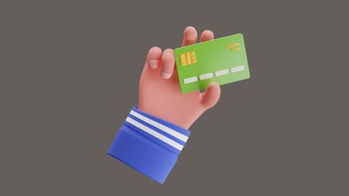 3D Animated Hand Holding a Green Credit Card