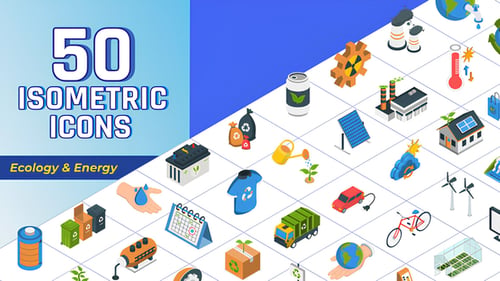 Íconos isométricos Ecología y energía