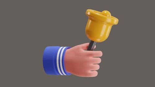 Cartoon 3D Hand Ringing Golden Bell Animation