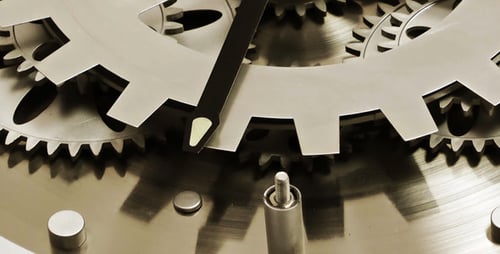 Macro Clock Gears Moving, Silver Abstract