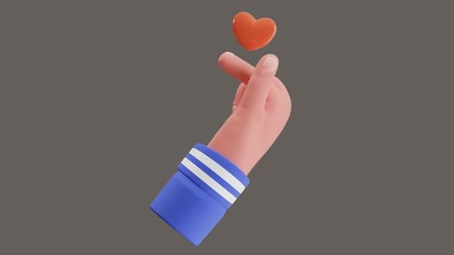 Cute 3D Hand K-Pop Heart Gesture With Floating Love Animation