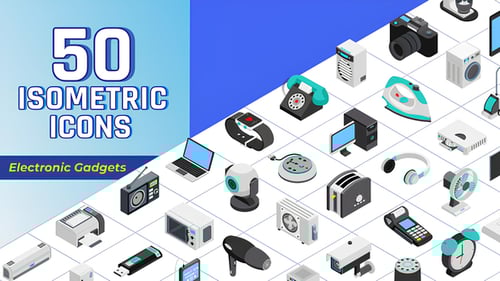 50 Animated Isometric Electronic Gadgets Icon Pack