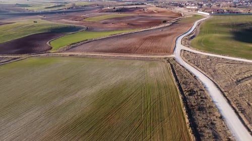 Agricultural Fields and Roads Aerial View