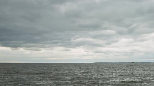 Rainy Weather Near The River With Ships, Time Lapse