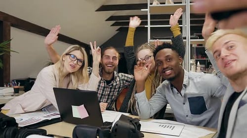 Diverse Group of Colleagues Taking a Selfie at Work