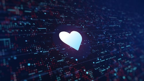 Digital Heart Icon Animation with Futuristic Data Flow