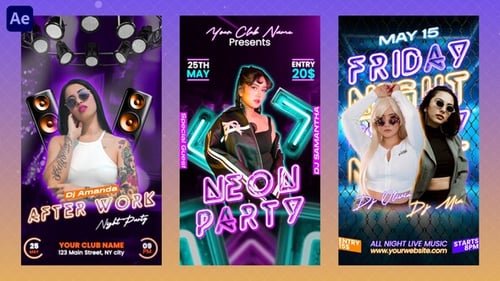Dynamic Neon Party Event Promotion For Instagram Stories