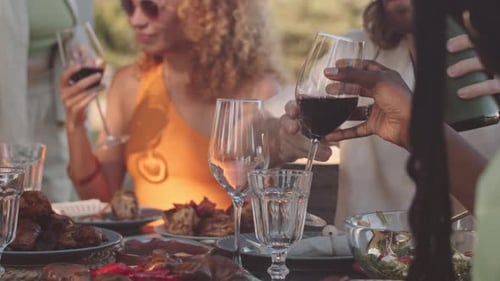 Friends Enjoying Food and Wine at Outdoor Gathering