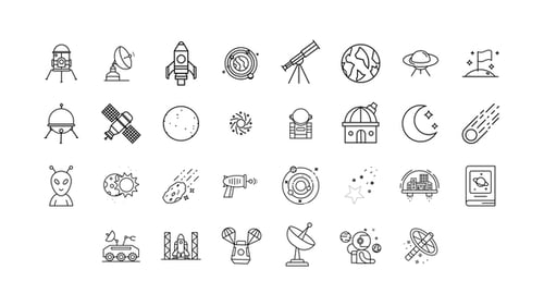 Íconos de la línea del espacio y el universo