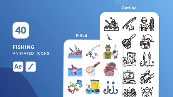 Animated Fishing Icons Pack for Outdoor and Recreation Videos, Elements ...