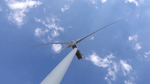 Wind Turbine Blades Revitalizing Power of the Wind View From Below. Close Up