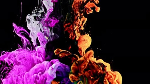 Swirling Pink and Orange Paint Plumes Abstractly
