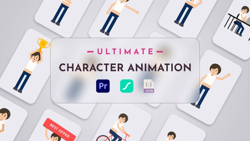 Flat Design Character Animation Pack with Customization, Elements ft ...