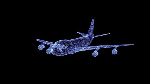 Futuristic Wireframe Airplane Rotation Animation