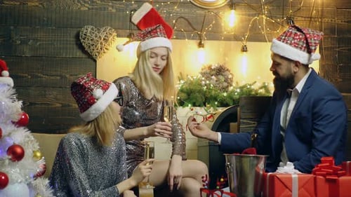 Adults Celebrating Christmas with Champagne
