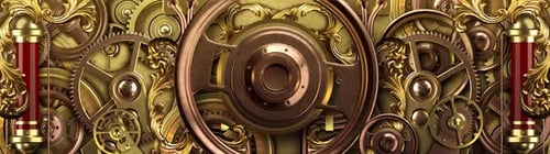 Ornate Golden Clockwork Gears and Mechanical Elements Looping Background