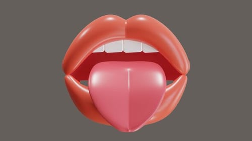 Playful 3D Red Lips with Tongue Sticking Out