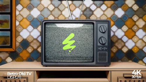 Retro TV Screen with Static Glitch Logo Reveal