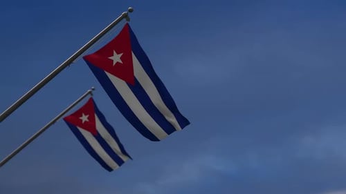 Realistic 3D Waving Cuban Flag Against a Blue Sky