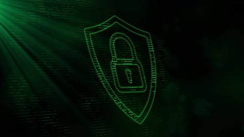 Futuristic Digital Security Shield Padlock Reveal