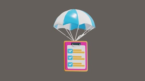 Parachute Delivering Checklist Task Completion Icon Animation