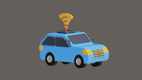 3D Modern Car with Wi-Fi Signal Animation