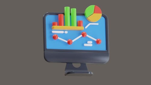 3D Monitor Animation Displaying Animated Business Charts